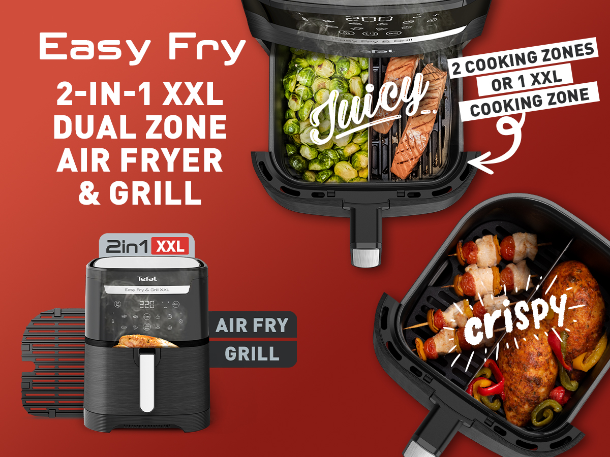 Tefal Easy Fry XXL 2in1 Digital Dual Air Fryer & Grill, 6.5L or 3.25L x2  Drawer Capacity, 8 Programs, Black, EY801827,  Exclusive, 1830 W :  : Home & Kitchen